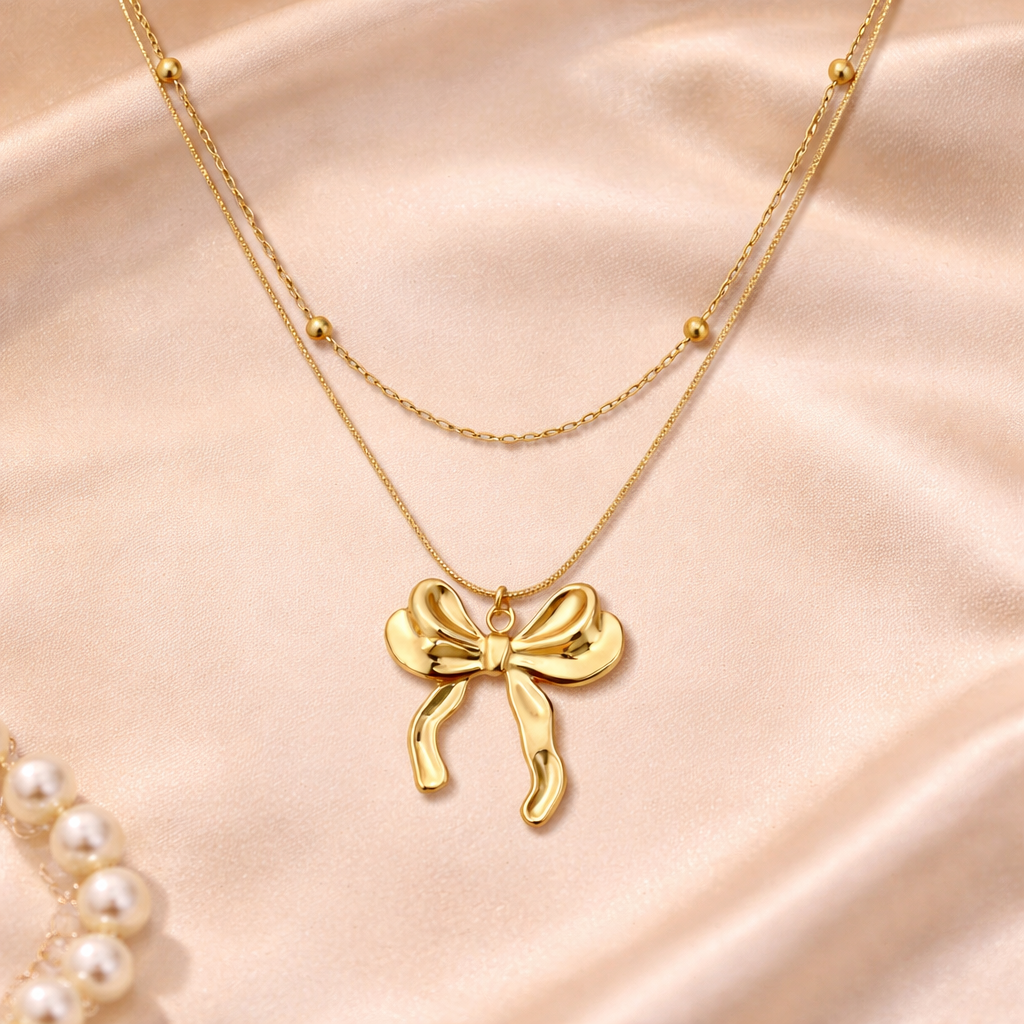 Aurora Bow Pendant Necklace | Anti-Tarnish Gold Layered Necklace for Women