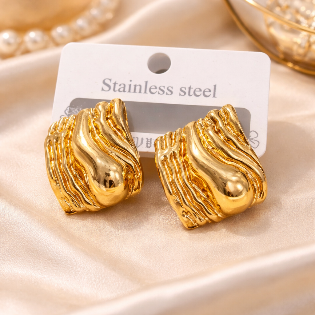 Aurora Wave Gold Stud Earrings | Anti-Tarnish Stainless Steel Statement Studs