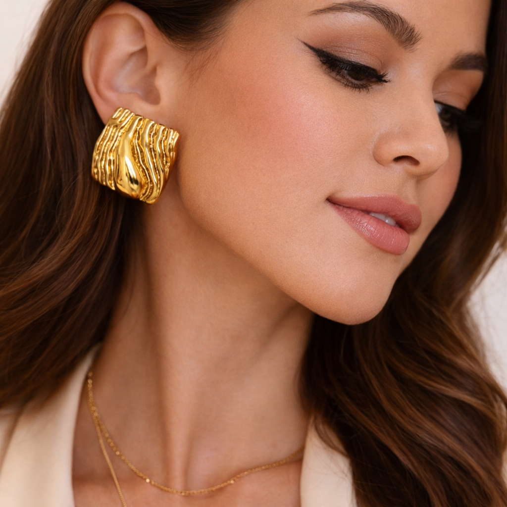 Aurora Wave Gold Stud Earrings | Anti-Tarnish Stainless Steel Statement Studs