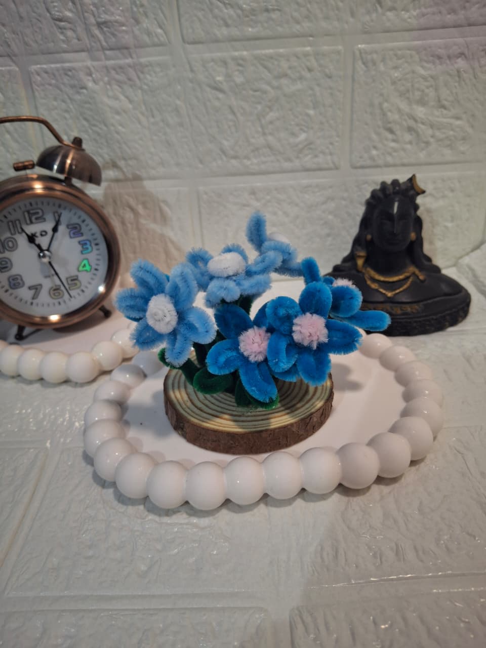 Handmade Blue Floral Mini Décor – Wooden Base | Adorn by Riti