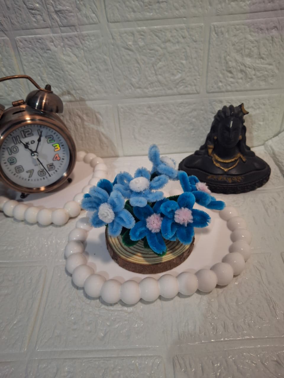 Handmade Blue Floral Mini Décor – Wooden Base | Adorn by Riti