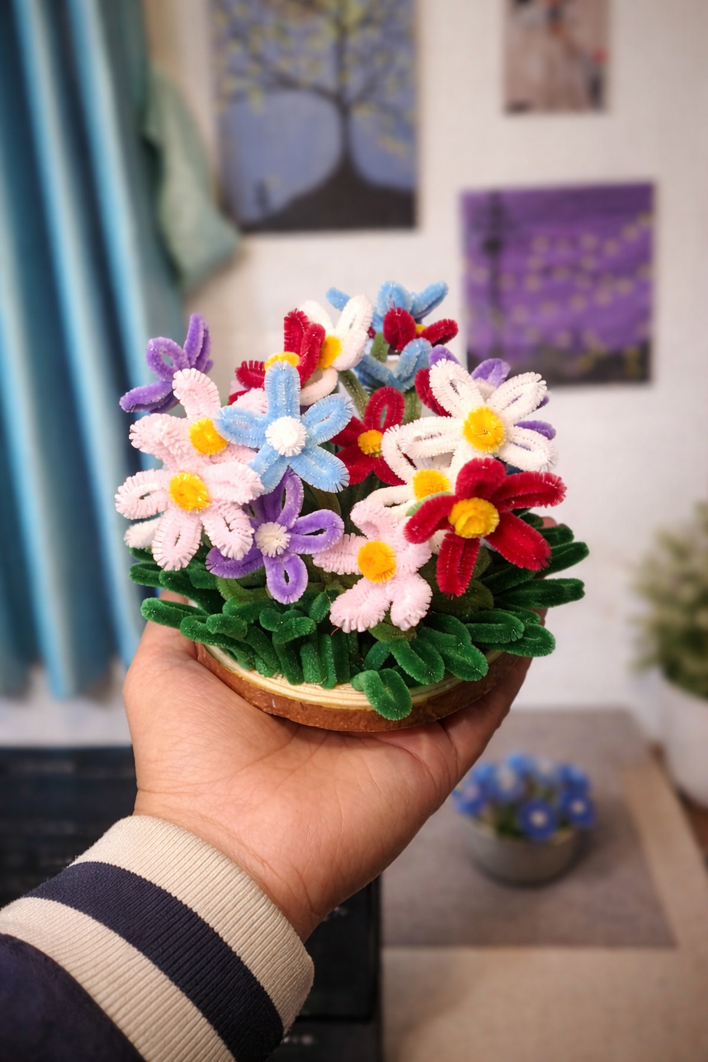 Handmade Floral Wooden Coaster Décor – 12 cm | Adorn by Riti