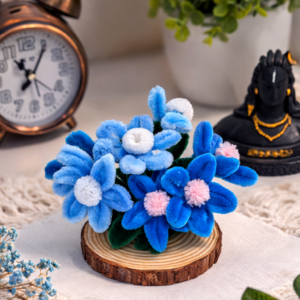 Handmade Blue Floral Mini Décor – Wooden Base | Adorn by Riti