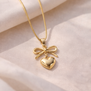 Anti Tarnish Gold Bow Heart Pendant Necklace for Women | Cute Minimal Jewelry | Adorn by Riti