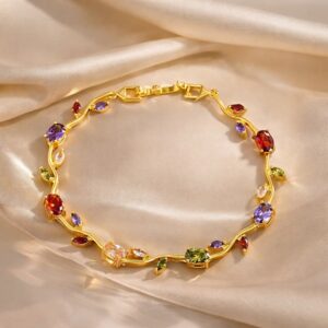 Tulip multi colour Gemstone Gold Bracelet – Anti-Tarnish Floral Tulip Link Bracelet with Crystal Accents (Copy)